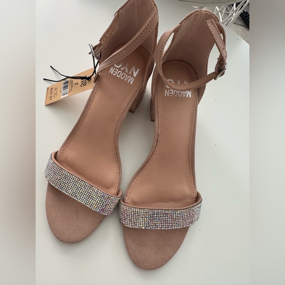 Madden Girl Blush Heels with Rhinestone Strap